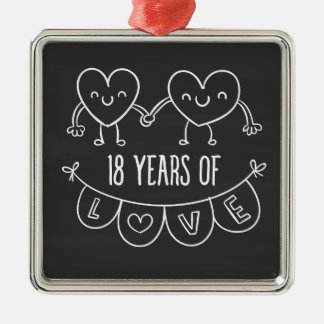 18e Jubileum Gift Chalk Hearts Metalen Ornament
