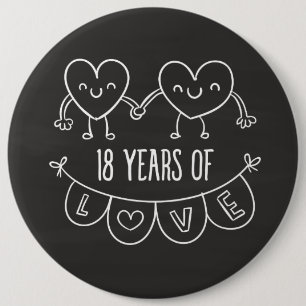 18e Jubileum Gift Chalk Hearts Ronde Button 6,0 Cm