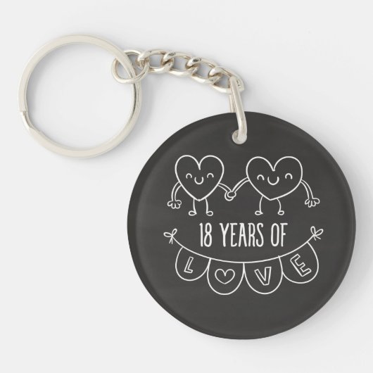 18e Jubileum Gift Chalk Hearts Sleutelhanger (Voorkant)