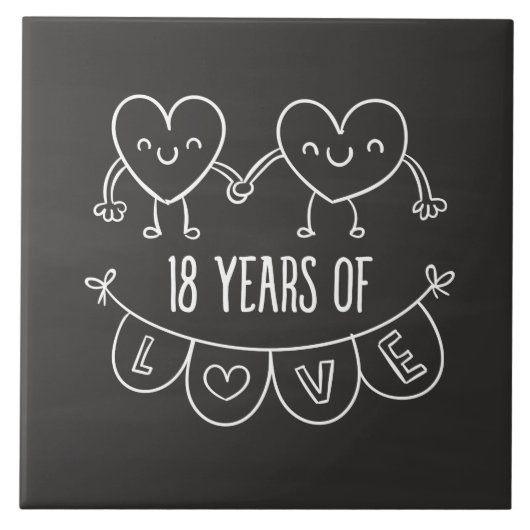 18e Jubileum Gift Chalk Hearts Tegeltje (Voorkant)