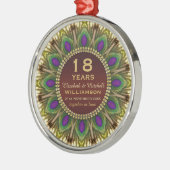 18e Jubileum Peacock Feather Mandala Memento Metalen Ornament (Links)