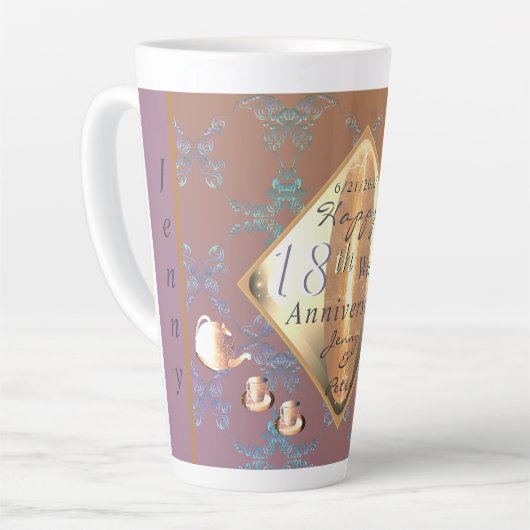 18e Jubileum Porcelain Cat's Ooggrafische rect Latte Mok (Linkerhoek)