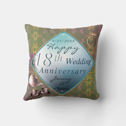 18e Jubileum van het huwelijk Porcelain Acquamarin Kussen (Achterkant)