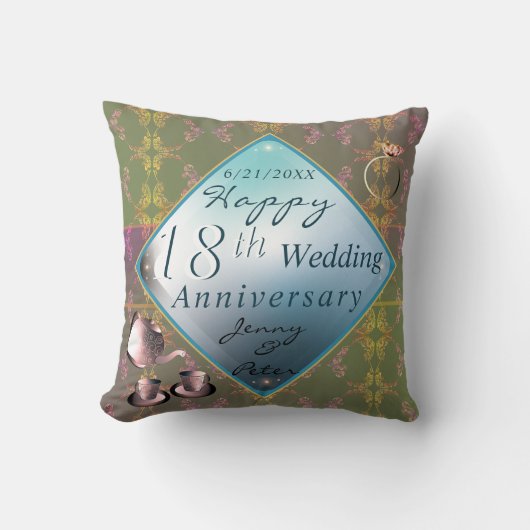18e Jubileum van het huwelijk Porcelain Acquamarin Kussen (Voorkant)