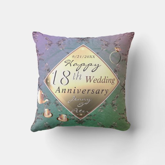 18e Jubileum van het huwelijk Porcelain Blu Kussen (Achterkant)