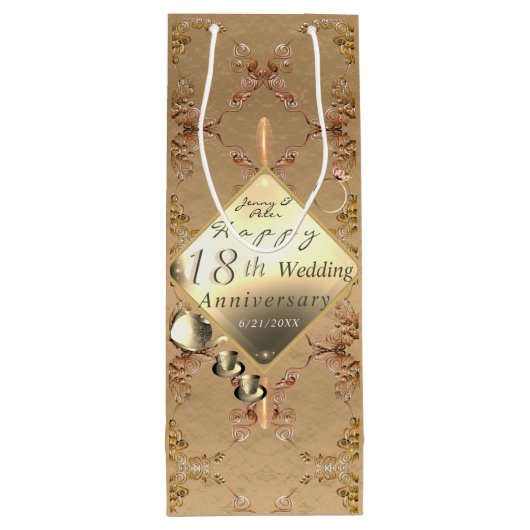 18e Jubileum van het huwelijk Porcelain Cat's oog Wijn Cadeautas (Achterkant)