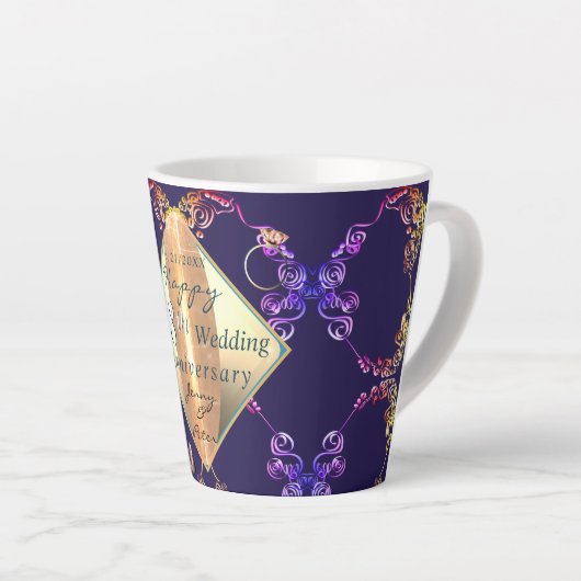 18e Jubileum van het huwelijk Porcelain Cat's Oogs Latte Mok (Rechterhoek)