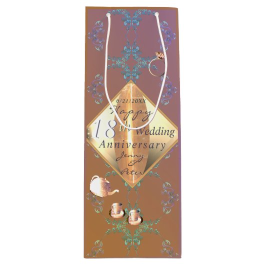 18e Jubileum voor bruiloft Porcelain Gift Bag Wijn Cadeautas (Voorkant)