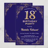 18e marineblauw en goudglitter-Lijst Kaart (Voorkant / Achterkant)