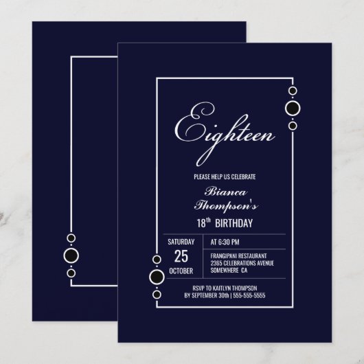 18e marinenblauw met witte Lijst Kaart (Voorkant / Achterkant)