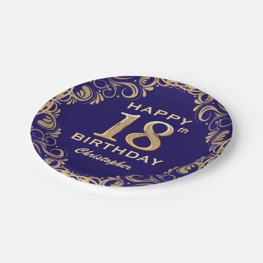 18e marinesolf en goudglitter papieren bordje (Gekanteld)