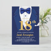 18e Navy Blue en Gold Tuxedo verjaardagsevenement Kaart (Staand voorkant)