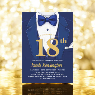 18e Navy Blue en Gold Tuxedo verjaardagsevenement Kaart