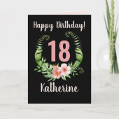 18e of alle leeftijden Birthday Pink Floral Name Kaart (Voorkant)