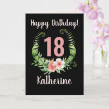 18e of alle leeftijden Birthday Pink Floral Name