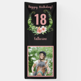 18e of elke leeftijd Verjaardag Blush Roze Bloemen Spandoek