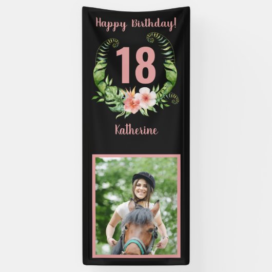 18e of elke leeftijd Verjaardag Blush Roze Bloemen Spandoek (Verticaal)