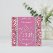 18e PINK BLING Birthday Party Invitation Kaart (Staand voorkant)