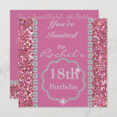 18e PINK BLING Birthday Party Invitation Kaart (Voorkant / Achterkant)