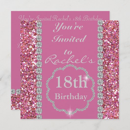 18e PINK BLING Birthday Party Invitation Kaart (Voorkant / Achterkant)