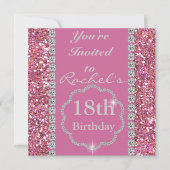 18e PINK BLING Birthday Party Invitation Kaart (Voorkant)