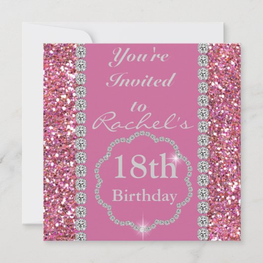 18e PINK BLING Birthday Party Invitation Kaart (Voorkant)