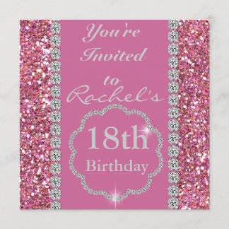 18e PINK BLING Birthday Party Invitation Kaart