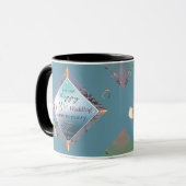 18e porselein, kattenoog, aquamarijn Jubileum Mok (Voorkant links)