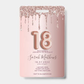18e Roos Gold Glitter Drips Birthday Invitation Badge (Achterkant)