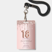 18e Roos Gold Glitter Drips Birthday Invitation Badge (Achterkant met koord)