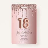 18e Roos Gold Glitter Drips Birthday Invitation Badge (Achterkant)