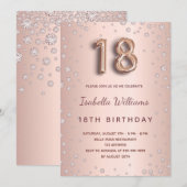 18e roos gouden diamanten ballonschrift kaart (Voorkant / Achterkant)