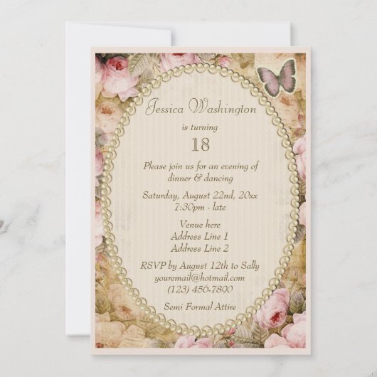 18e  Rozen van de geboorte Butterfly, Muzieknoten Kaart (Achterkant)