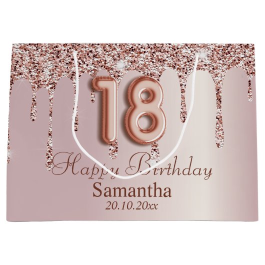 18e 's avonds Roos Gold Glitter-schijven Groot Cadeauzakje (Voorkant)