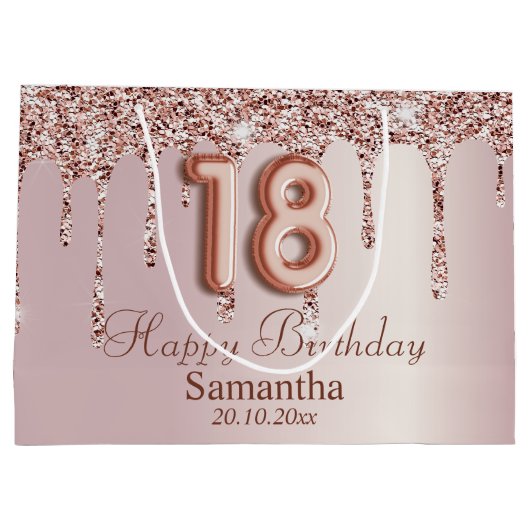 18e 's avonds Roos Gold Glitter-schijven Groot Cadeauzakje (Achterkant)