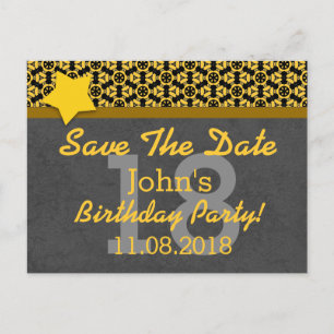 18e Save the Date Donker Grijs Goud STERREN G80K Aankondigingskaart