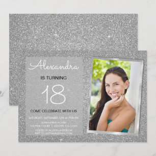 18e Sparkle Glitter Luxe Zilveren Foto Kaart