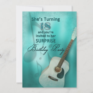 18e Surprise Birthday Party Invitation - Guitar Kaart