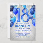 18e Teen Boy Blue Verjaardag Uitnodiging (Voorkant)