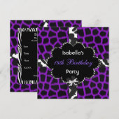 18e tiende verjaardag Black White Paars Kaart (Voorkant / Achterkant)