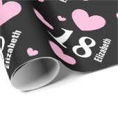 18e tiende verjaardag Eigen naam PINK HEARTS A01 Cadeaupapier (Rol Hoek)