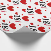 18e tienerdag Eigen naam RED HEARTS A06 Cadeaupapier (Hoek)