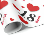 18e tienerdag Eigen naam RED HEARTS A06 Cadeaupapier (Rol Hoek)