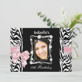 18e tienerdag Pink Black White Zebra Kaart (Staand voorkant)