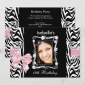 18e tienerdag Pink Black White Zebra Kaart (Voorkant / Achterkant)