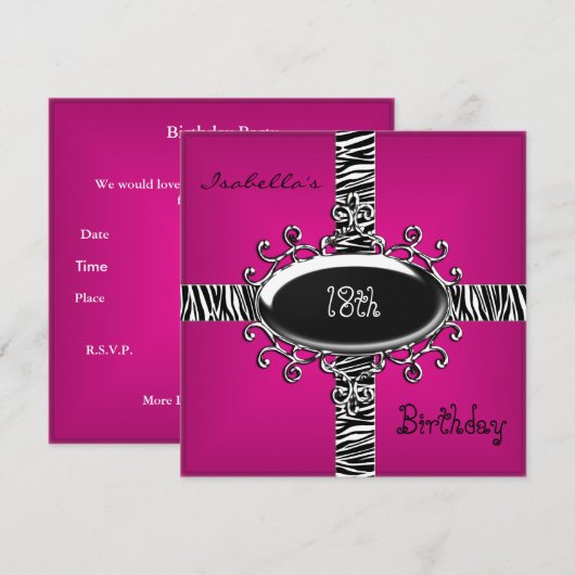 18e tienerdag Wilde Roze Dierlijk Zwart 4 Kaart (Voorkant / Achterkant)