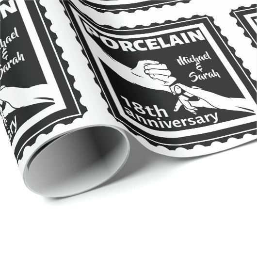 18e trouwdag porseleinen traditioneel cadeaupapier (Rol Hoek)