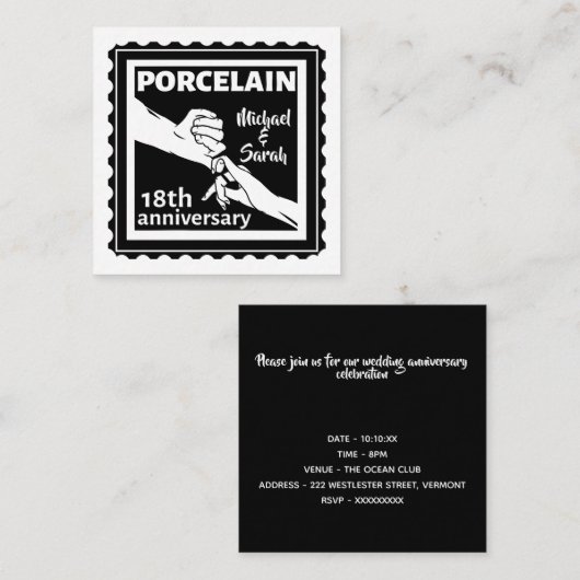 18e trouwdag porseleinen traditioneel informatiekaartje (Voorkant / Achterkant)