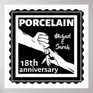 18e trouwdag porseleinen traditioneel poster