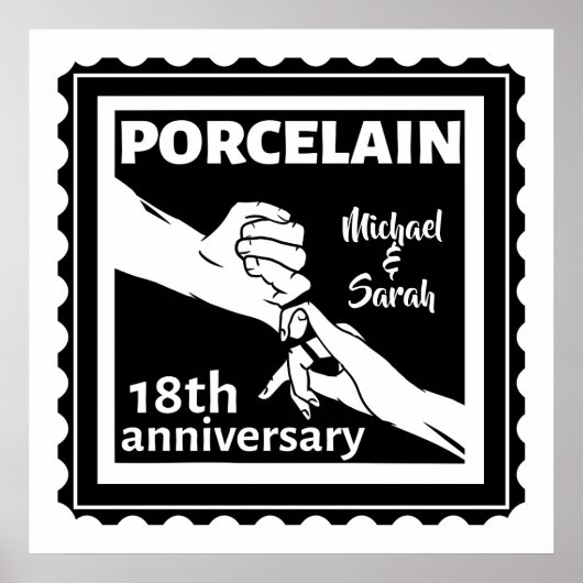 18e trouwdag porseleinen traditioneel poster (Voorkant)